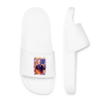 Patriotic hero print with flag - Women’s Pool Sliders - white - Front