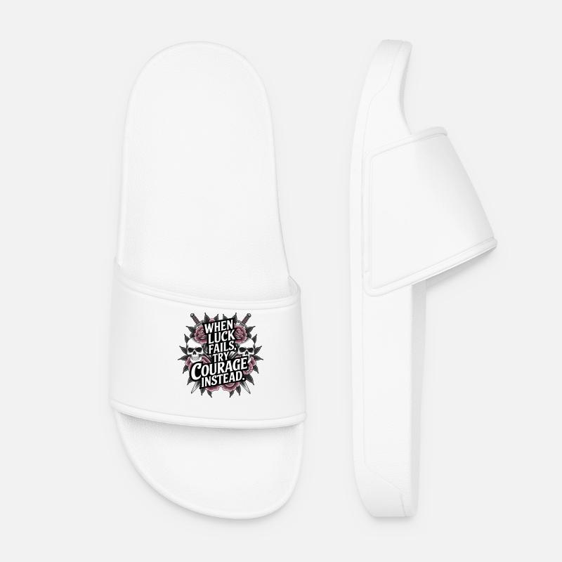 Courage Over Luck Tattoo Style Quote - Women’s Pool Sliders - white