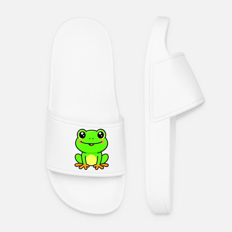 Bright Lime Frog Charm - Women’s Pool Sliders - white