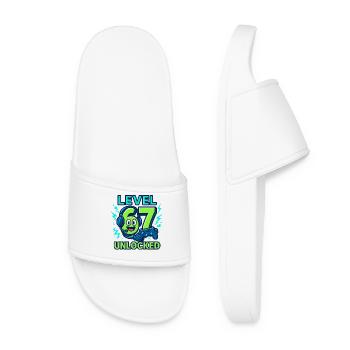 Level 67 Unlocked Six Seven Italian Brainrot Gamer - Women’s Pool Sliders - white - Front