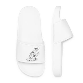Majestic Maine Coon - Modern Line Illustration - Women’s Pool Sliders - white - Front