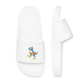Snorkeling dinosaur on the beach - Women’s Pool Sliders - white - Front