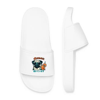 Funny Pug Lover Japanese I Work For My Dog - Women’s Pool Sliders - white - Front