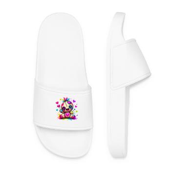 Patchwork cuddly toy with neon hearts - Women’s Pool Sliders - white - Front