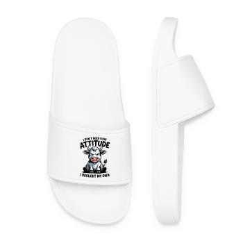 Cow Attitude Saying - Women’s Pool Sliders - white - Front