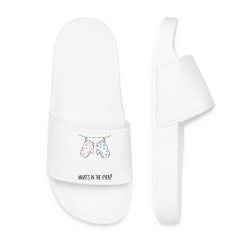 Gender Reveal Whats In The Oven Baby Shower - Women’s Pool Sliders - white - Front