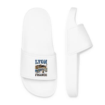 Lyon France Cityscape With People And Bridge - Women’s Pool Sliders - white - Front