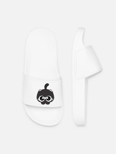 Midnight Kawaii Cat avec des lunettes - Claquettes Femme - blanc