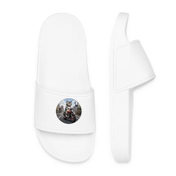 Black cat riding on the red motorcycle - Women’s Pool Sliders - white - Front
