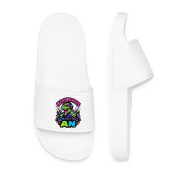 Bass mode on – Neon dinosaurs at the DJ booth - Women’s Pool Sliders - white - Front