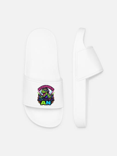 Bass mode on – Neon dinosaurs at the DJ booth - Women’s Pool Sliders - white
