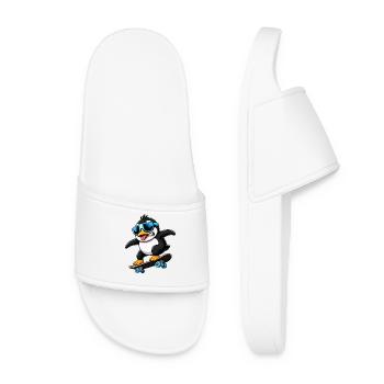 Cool Penguin Skateboarder Comic Décalé - Claquettes Femme - blanc - Devant