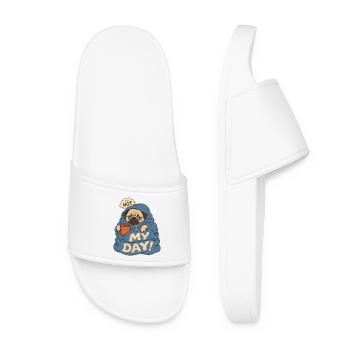 Not My Day – Pug In Blanket & Coffee Dog - Women’s Pool Sliders - white - Front