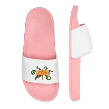 Welcome to the lake Spooky Halloween Comic Style - Women’s Pool Sliders - light pink - Front