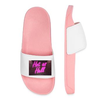 Neon sign Hot as Hell on brick wall - Women’s Pool Sliders - light pink - Front