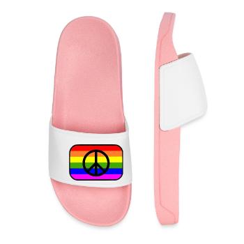 Peace sign on LGBT rainbow banner - Women’s Pool Sliders - light pink - Front