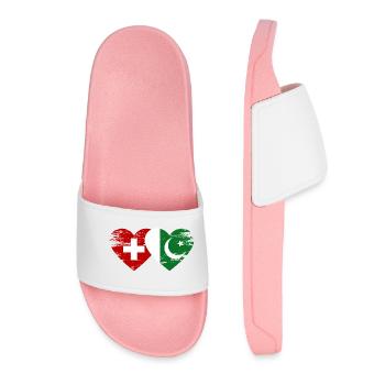 Switzerland Pakistan flag heart used - Women’s Pool Sliders - light pink - Front
