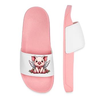 Cute Pig Angel Roses Cartoon Wings - Women’s Pool Sliders - light pink - Front