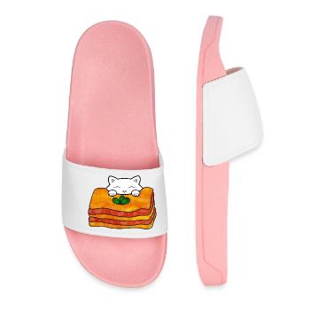 Cute white cat eating a delicious italian food - Women’s Pool Sliders - light pink - Front