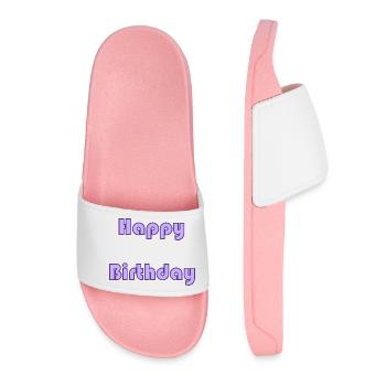 BIRTHDAY. HAPPY BIRTHDAY. HAPPY BIRTHDAY. - Women’s Pool Sliders - light pink - Front