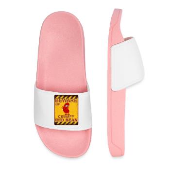 Beware of Crumpy Red Bean - Warning - Women’s Pool Sliders - light pink - Front