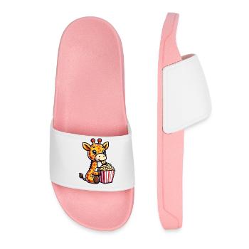 Cute Giraffe with Popcorn Cinema Carnival Comic - Women’s Pool Sliders - light pink - Front