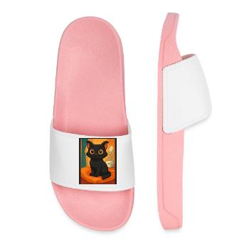 SoulPaws & Hooves, Hubert der Kult Kater - Frauen Badelatschen - Hellrosa - Vorne