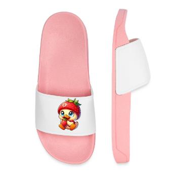 Sweet Duck with Strawberry Fruity Whimsical Fruit - Women’s Pool Sliders - light pink - Front