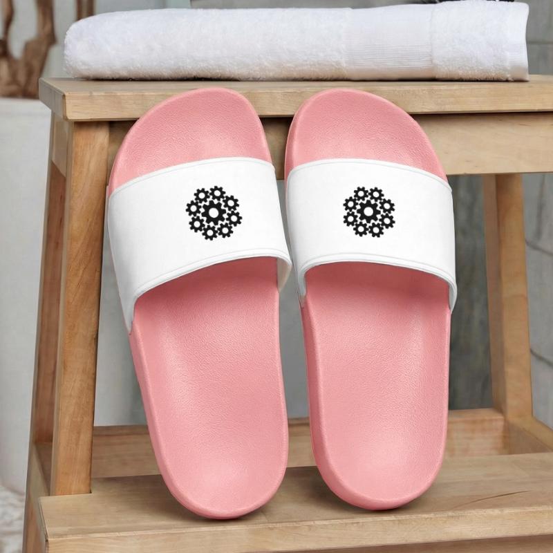 cool circle round pattern mechanical worker engineering Women’s Pool Sliders