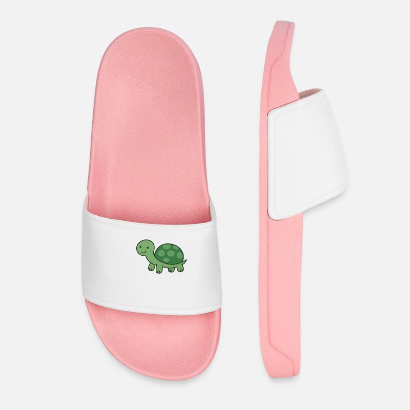 cute green turtle - Women’s Pool Sliders - light pink