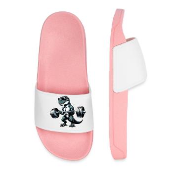 Cool Dino T-Rex Workout Dumbbell Workout Design - Women’s Pool Sliders - light pink - Front