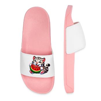 Bengalkatze Mit Wassermelone Fruchtig Lustig - Frauen Badelatschen - Hellrosa - Vorne