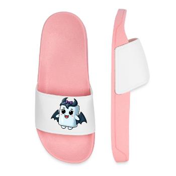 Cute Marshmallow Vampire Cartoon Halloween Design - Women’s Pool Sliders - light pink - Front