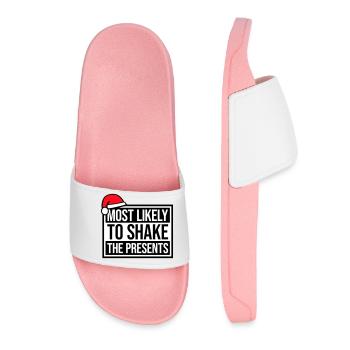 Most Likely to Shake the Presents Christmas Fun - Women’s Pool Sliders - light pink - Front