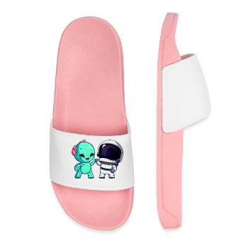 Alien Meets Astronaut: Bro Fist & First Contact - Women’s Pool Sliders - light pink - Front