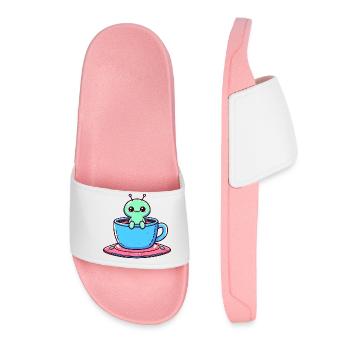 Green Alien & Coffee Tea: Interstellar Break with - Women’s Pool Sliders - light pink - Front
