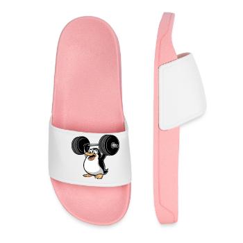 Salty Penguin Dumbbell Fitness Cartoon - Women’s Pool Sliders - light pink - Front