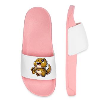 Dino T-Rex Saxophone Saxophonist Musician Jazz - Women’s Pool Sliders - light pink - Front