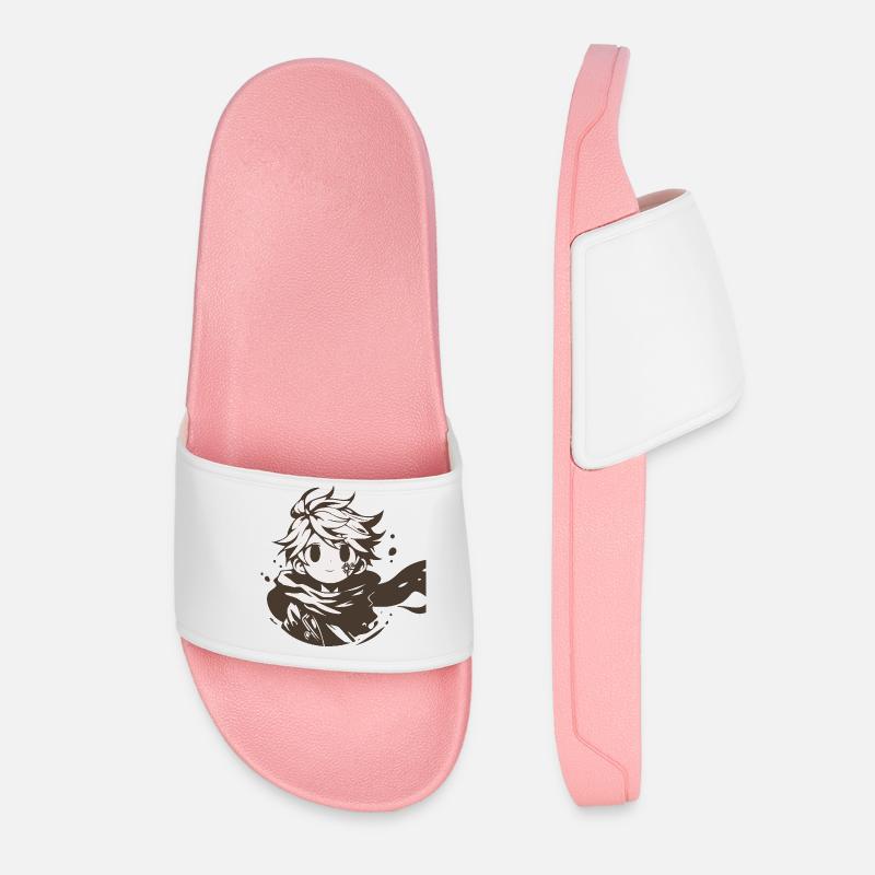 MangaCharacter with Brown Scarf - Women’s Pool Sliders - light pink