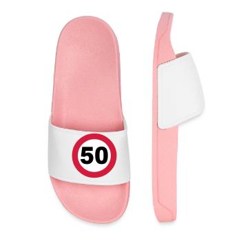 50e anniversaire , 50 ans , Panneau de signalisation 50 (25) - Claquettes Femme - rose clair - Devant