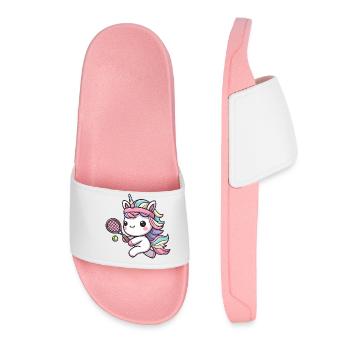 Cute Unicorn as Tennis Tennis Player - Lust - Women’s Pool Sliders - light pink - Front