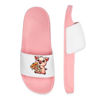 Funny Pig Pizza Cartoon Pizza Lover - Women’s Pool Sliders - light pink - Front