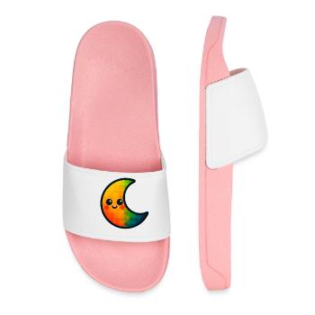 WPAP Polygon Kawaii Style Baby Toy Crescent Moon - Women’s Pool Sliders - light pink - Front