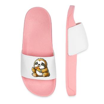 Cute Sloth Enjoys Pizza Cartoon - Women’s Pool Sliders - light pink - Front