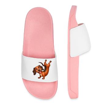 Witziger Dackel Handstand Gymnastik Athlet - Frauen Badelatschen - Hellrosa - Vorne