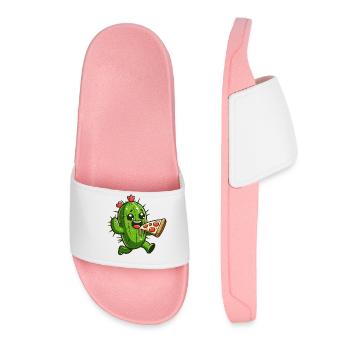 Cute Cactus Pizza Heart Comic - Women’s Pool Sliders - light pink - Front