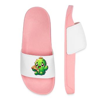 Cute Kawaii Cactus with Pizza - Women’s Pool Sliders - light pink - Front