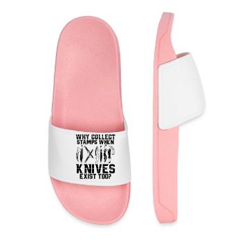 Gifts for knife collectors | Antique Knife Hobby - Women’s Pool Sliders - light pink - Front
