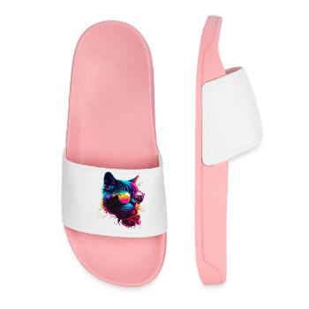 Cat Vaporwave Aesthetic Retro - Women’s Pool Sliders - light pink - Front