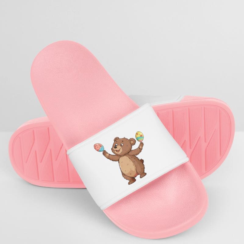 Easter Bear Balancing Easter Eggs: Sweets Women’s Pool Sliders